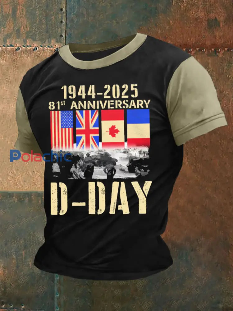 T-shirt du jour J pour hommes 1944 Normandie Battle Military History T-Shirt Noir / S