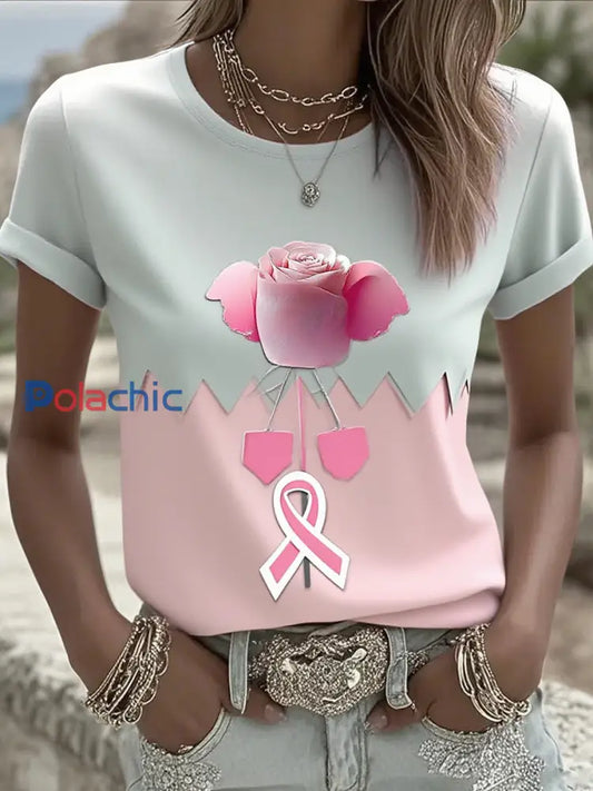 T shirt en coton imprimé ruban cancer du sein pour femmes A / S
