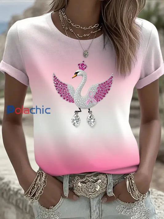T shirt en coton imprimé ruban cancer du sein pour femmes A / S