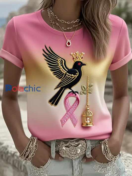 T shirt en coton imprimé ruban cancer du sein pour femmes A / S