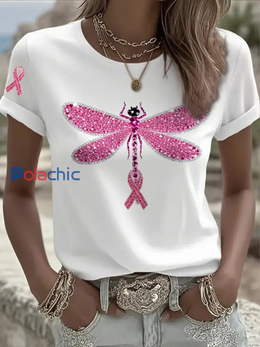 T shirt en coton imprimé ruban cancer du sein pour femmes A / S