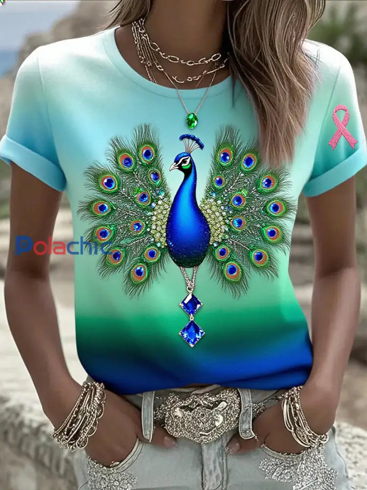 T shirt en coton imprimé ruban cancer du sein pour femmes A / S