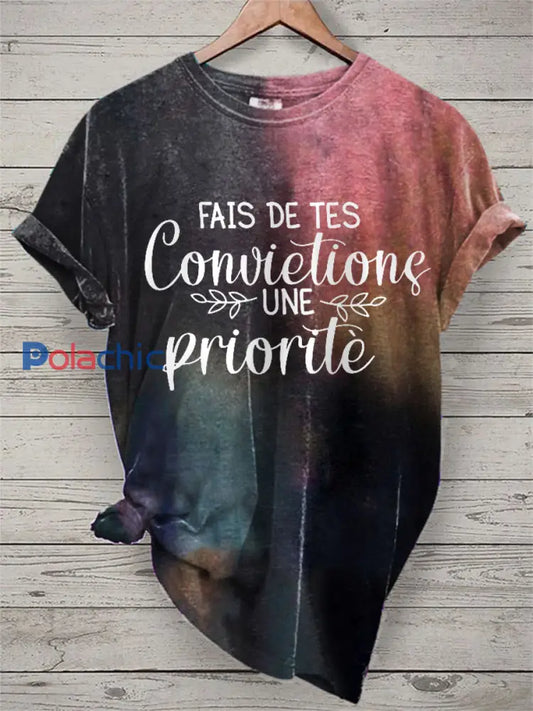T shirt Femme French Quote Tie Dye Print comme image / S