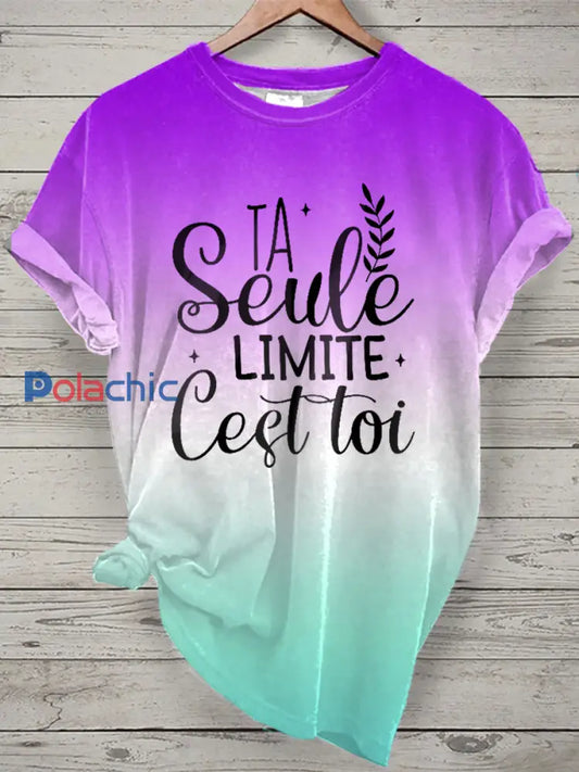 T-shirt Femme French Quote Tie Dye Print Violet / S