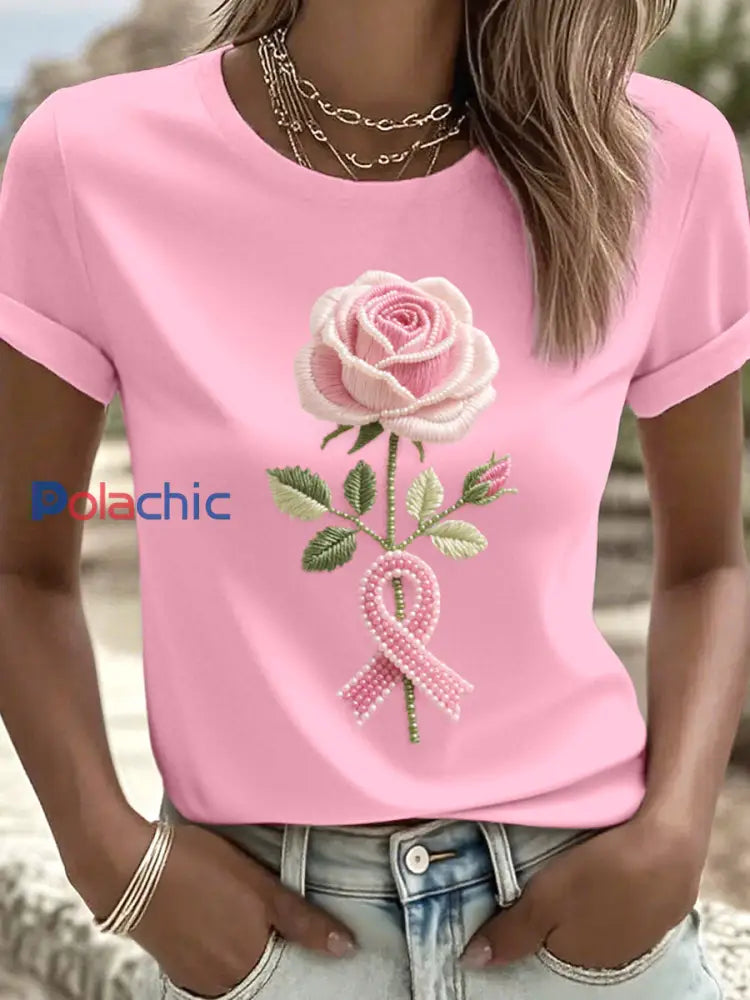 T shirt Femme Rose Brodé De Perles Rose Rose / S