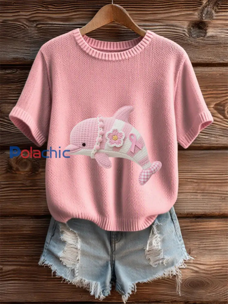 T shirt Femme Rose Cancer Awareness Dauphin Rose / S