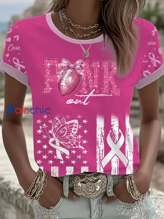 T shirt Femme Rose Cancer Du Sein Imprimé comme image / S