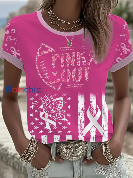 T shirt Femme Rose Cancer Du Sein Imprimé comme image / S