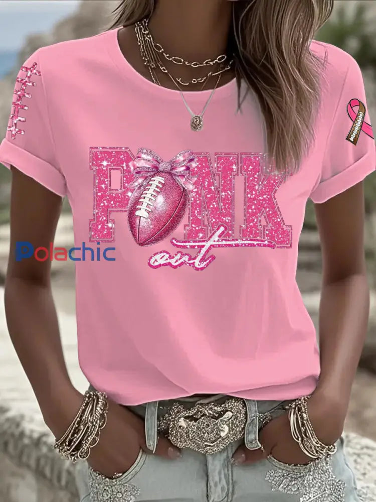 T shirt Femme Rose Cancer Du Sein Imprimé Football comme image / S
