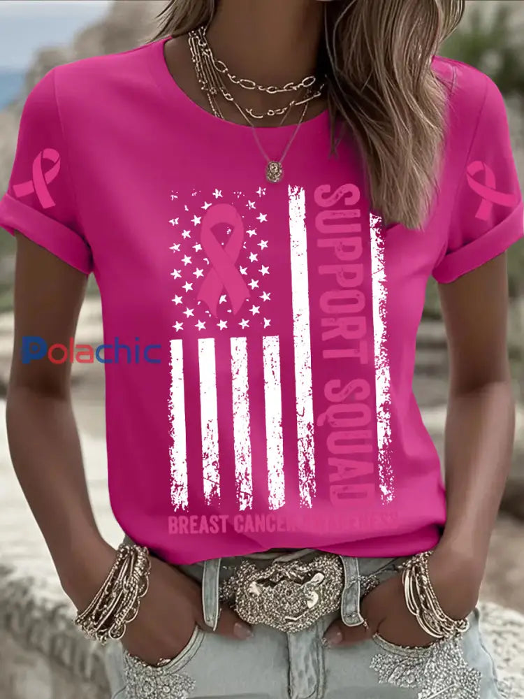 T shirt Femme Rose Imprimé Cancer Du Sein Rose Rouge / S