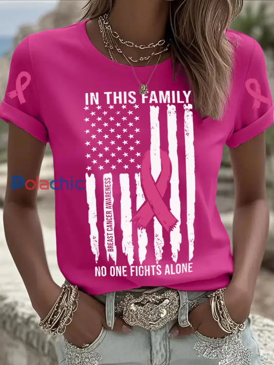 T shirt Femme Rose Imprimé Cancer Du Sein Rose Rouge / S
