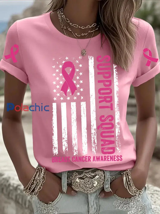 T shirt Femme Rose Imprimé Cancer Du Sein Rose / S