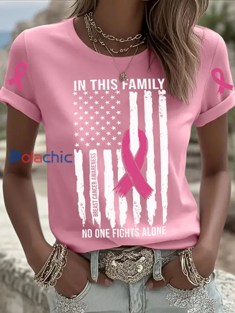 T shirt Femme Rose Imprimé Cancer Du Sein Rose / S
