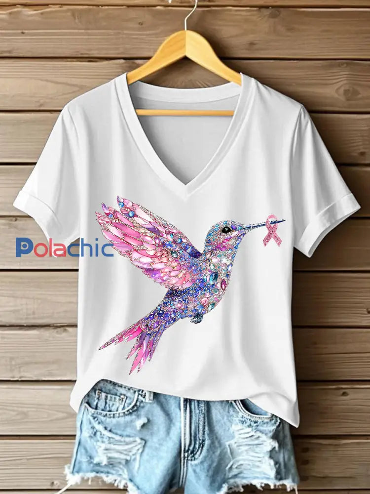 T shirt Femme Rose Imprimé Colibri Blanc / S