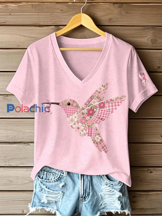 T shirt Femme Rose Imprimé Colibri Rose Clair / S