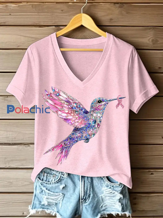 T shirt Femme Rose Imprimé Colibri Rose Clair / S