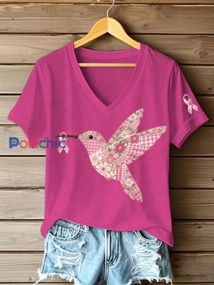 T shirt Femme Rose Imprimé Colibri Rose Rouge / S