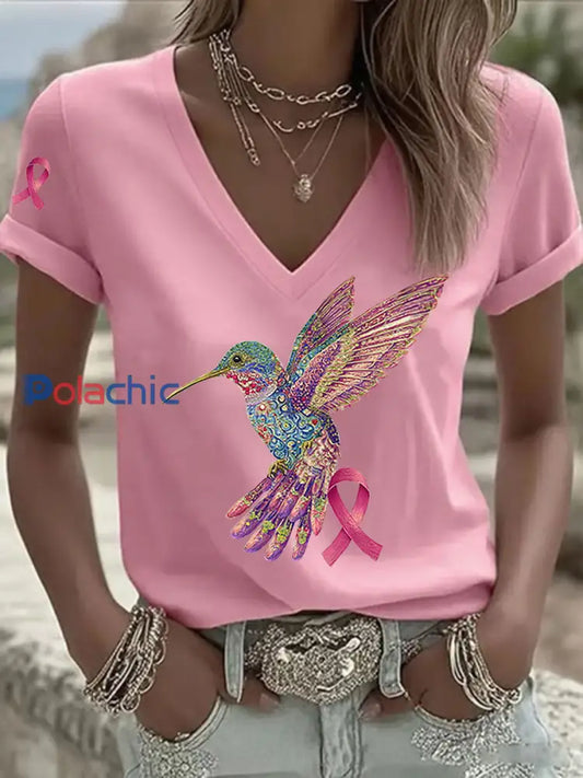 T shirt Femme Rose Imprimé Colibri Rose / S