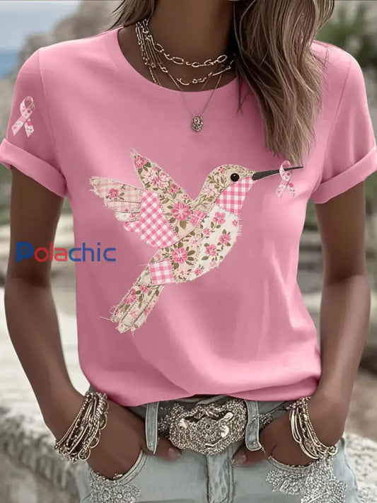 T shirt Femme Rose Imprimé Colibri Rose / S