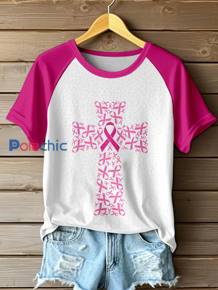 T-shirt Femme Rose Ruban Imprimé Croisé Contrasté Rose Rouge / S