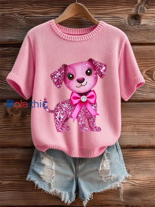 T shirt femme ruban rose à manches courtes sensibilisation au cancer du sein Rose / S