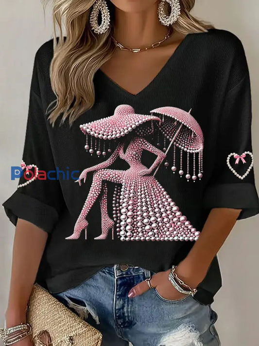 T shirt gaufré sensibilisation au cancer du sein pour femmes Noir / S