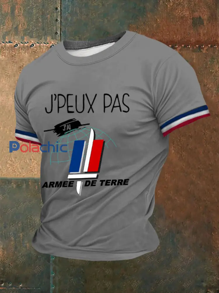 T-shirt imprimé à manches courtes Armée de terre française Homme Gris clair / S