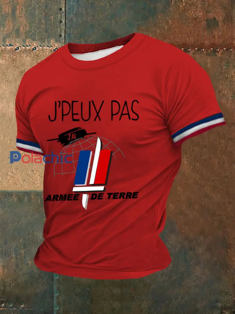 T-shirt imprimé à manches courtes Armée de terre française Homme Rouge / S