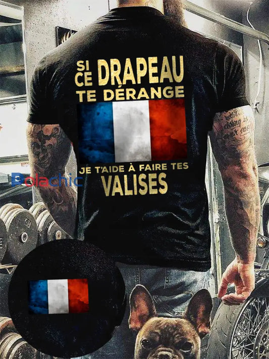 T-shirt imprimé à manches courtes Si Ce Drapeau Te Dérange Homme Noir / S