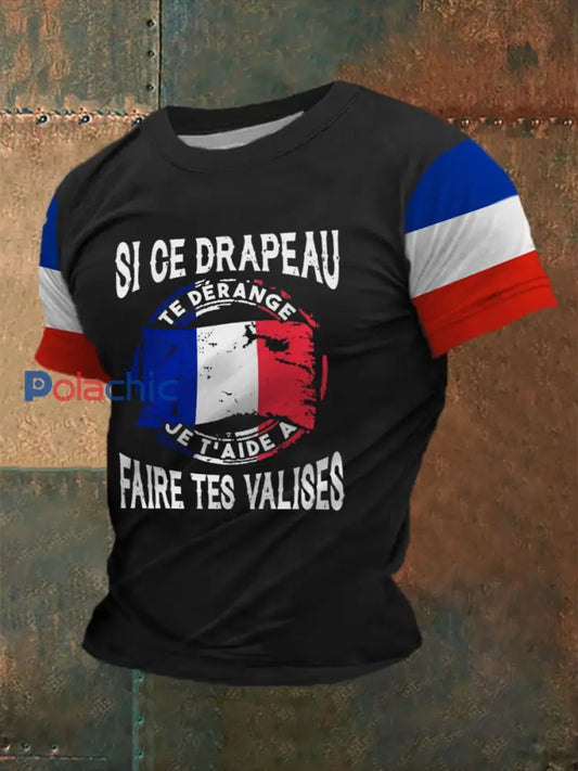 T-shirt imprimé à manches courtes Si Ce Drapeau Te Dérange Homme Noir / S