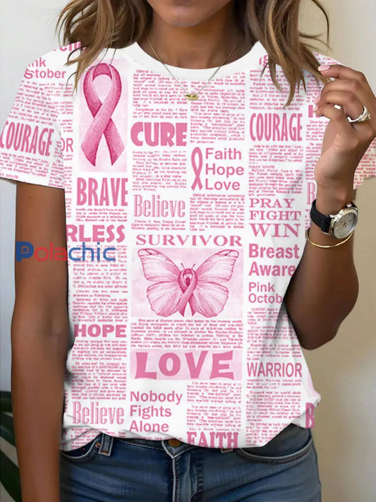 T-shirt imprimé à manches courtes Women’s Breast Cancer Awareness Rose Clair / S