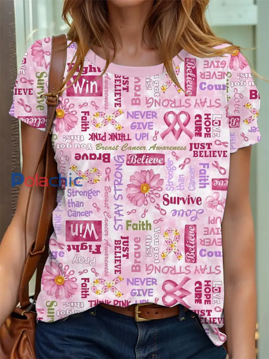 T-shirt imprimé à manches courtes Women’s Breast Cancer Awareness Rose / S