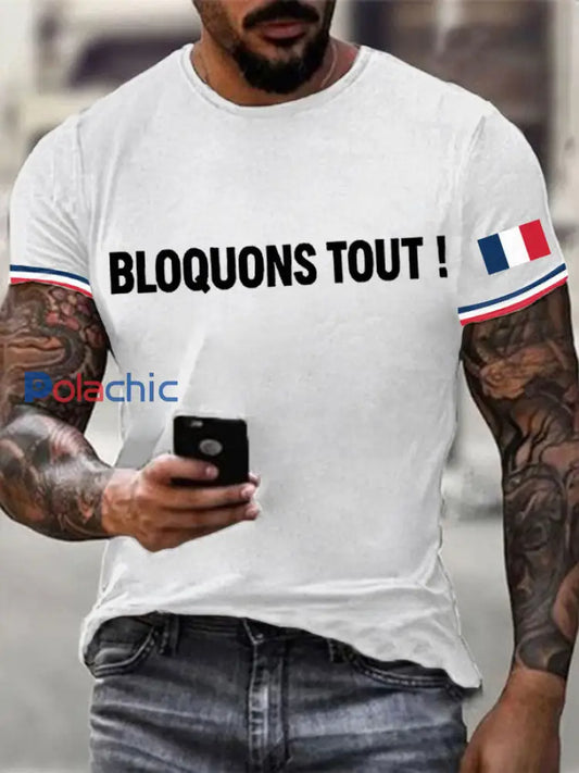 T-shirt imprimé Bloquons tout pour homme Blanc / S