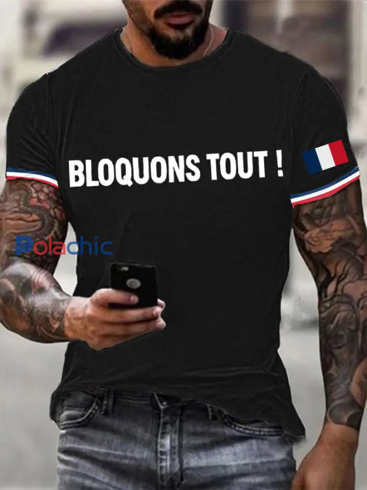 T-shirt imprimé Bloquons tout pour homme Noir / S