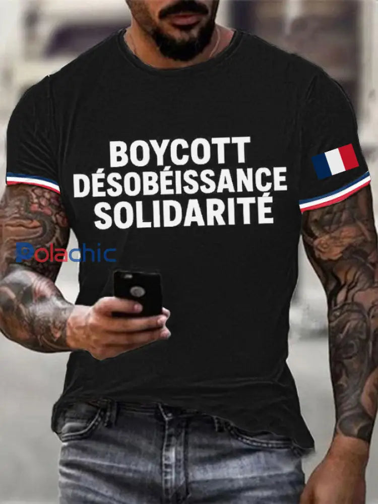 T-shirt imprimé Boycott Désobaissance Solidarité pour homme Noir / S