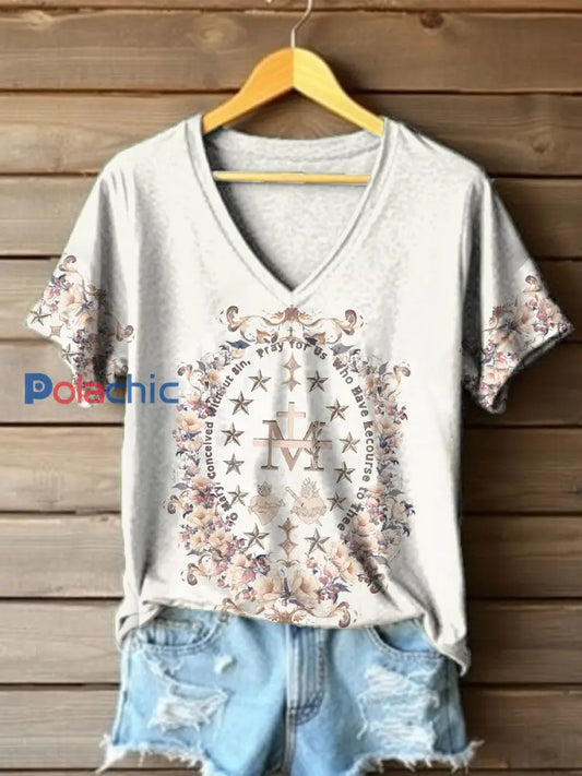T-shirt imprimé Catholic Maria Holy Heart Femme Beige / S