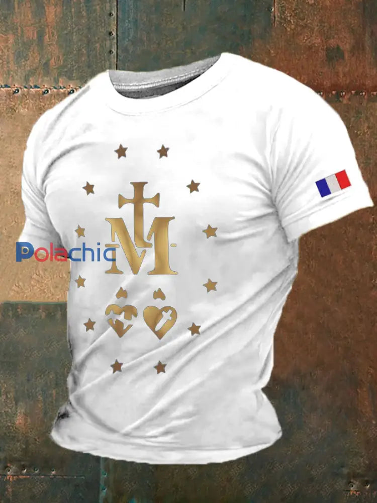 T shirt imprimé catholique pour hommes Blanc / S