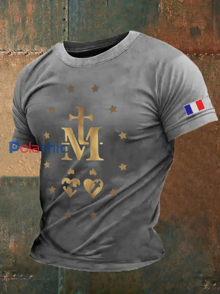 T shirt imprimé catholique pour hommes Gris clair / S