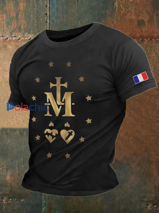 T shirt imprimé catholique pour hommes Noir / S