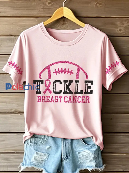 T-shirt imprimé de sensibilisation au cancer du sein Tackle pour femmes Rose / S