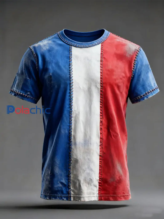 T-shirt imprimé drapeau français pour homme comme image / S