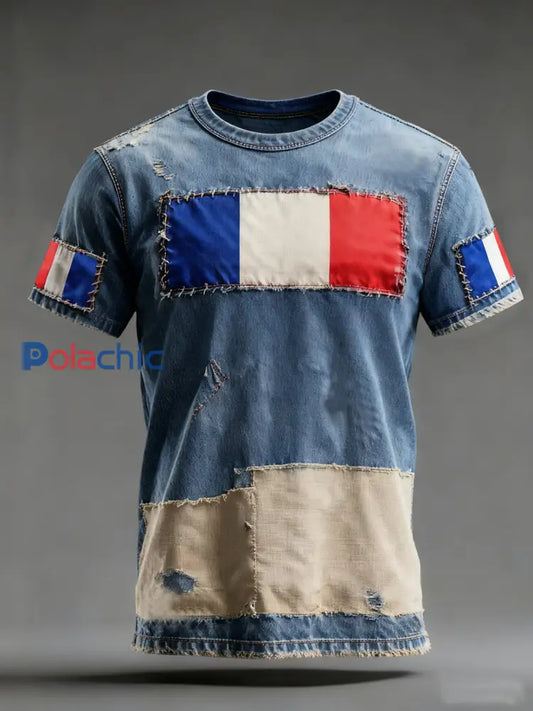 T-shirt imprimé drapeau français pour homme comme image / S