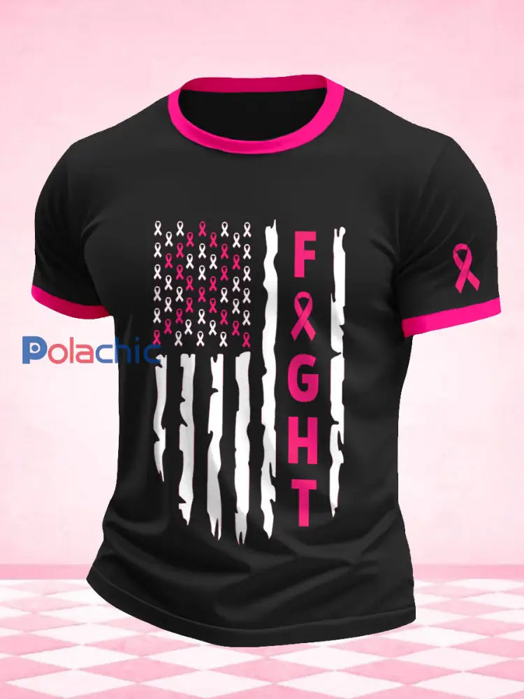 T-shirt imprimé drapeau sensibilisation au cancer du sein pour hommes Noir / S