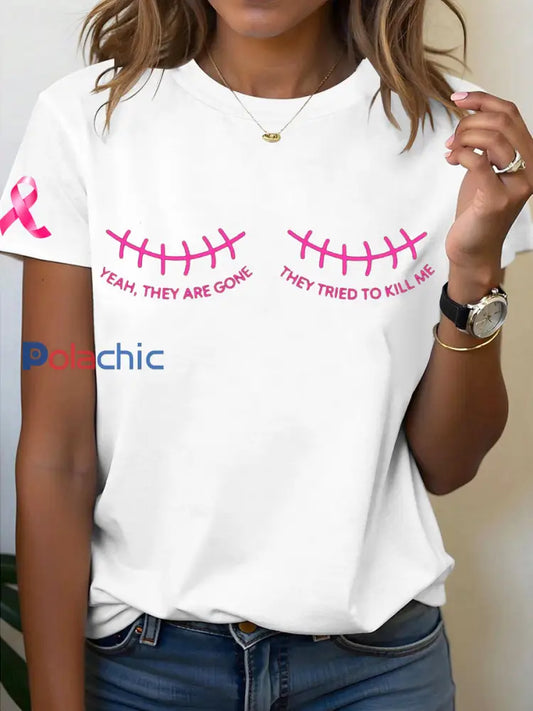 T-shirt imprimé du cancer du sein pour femmes Blanc / S
