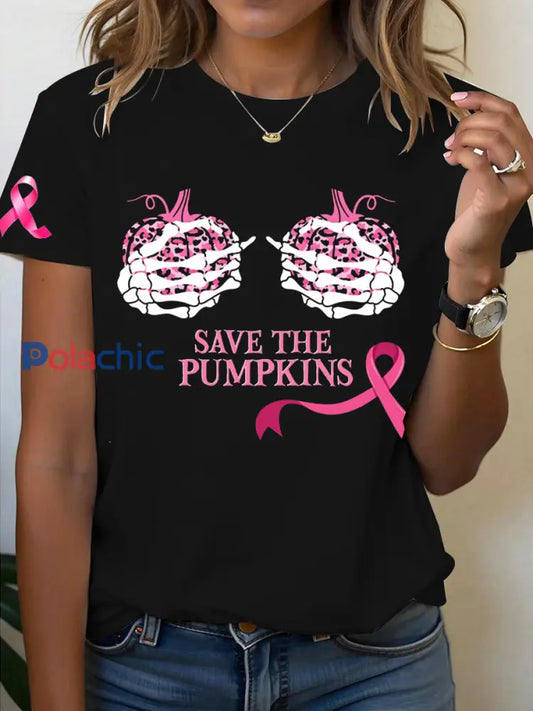 T-shirt imprimé du cancer du sein pour femmes Noir / S