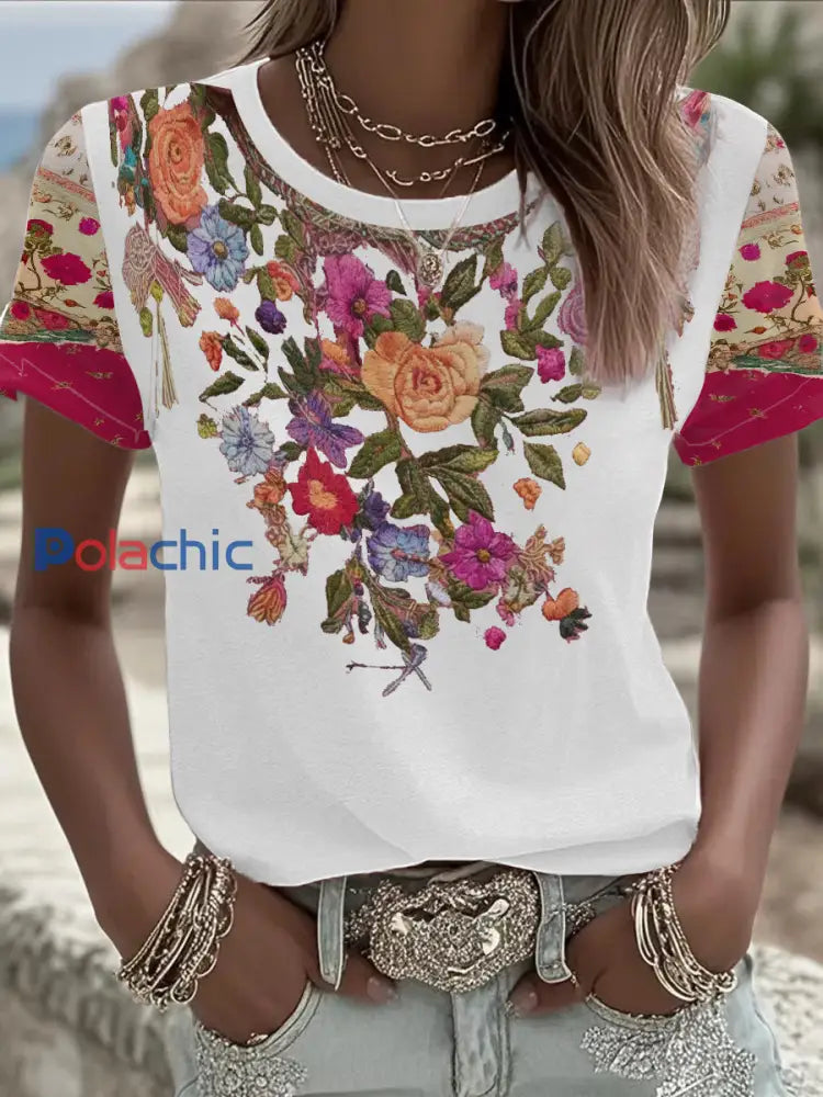T-shirt imprimé floral sensibilisation au cancer du sein pour femmes Blanc / S