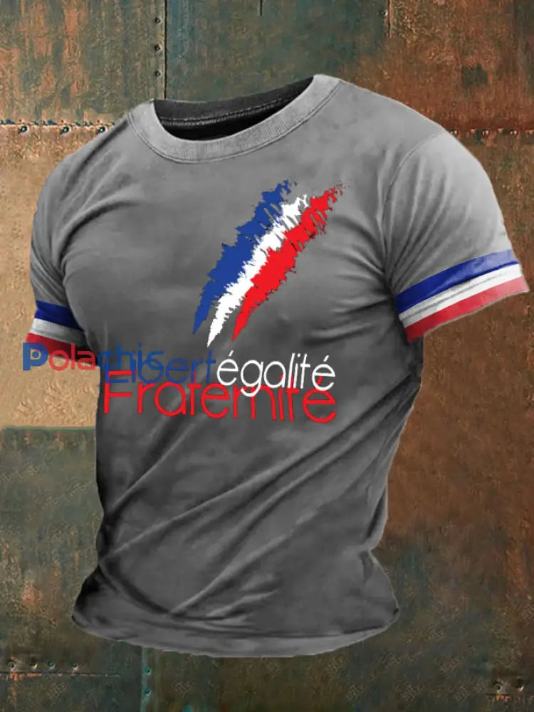 T-shirt imprimé France Liberty Equality Fraternity pour homme Gris Clair / S