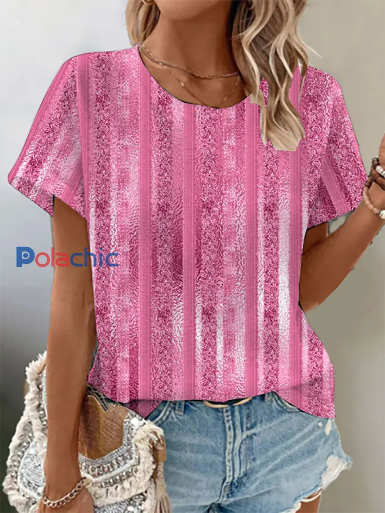 T-shirt imprimé gaufré de sensibilisation au cancer du sein pour femmes Rose / S