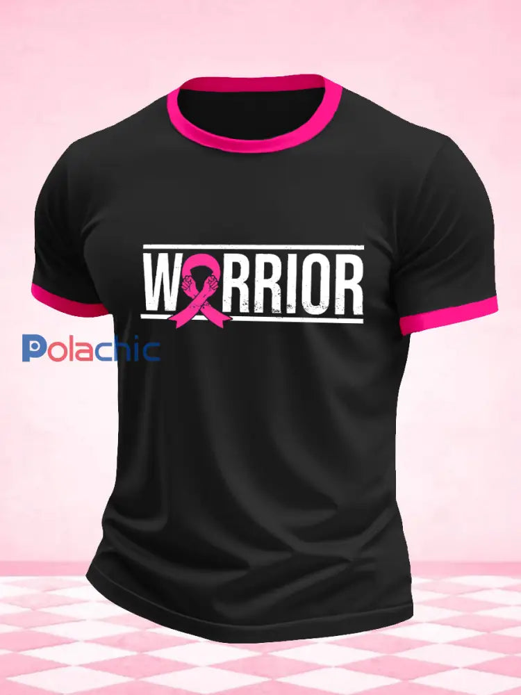 T-shirt imprimé guerrier de sensibilisation au cancer du sein pour hommes Noir / S