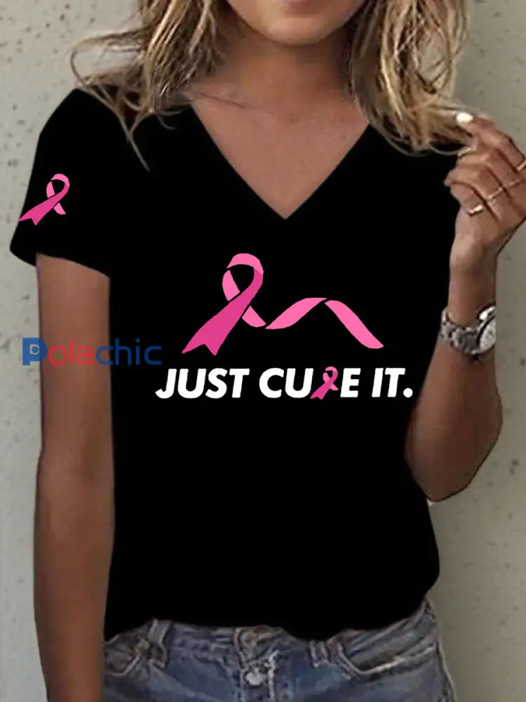 T-shirt imprimé Just Cure It Breast Cancer Femme Noir / S